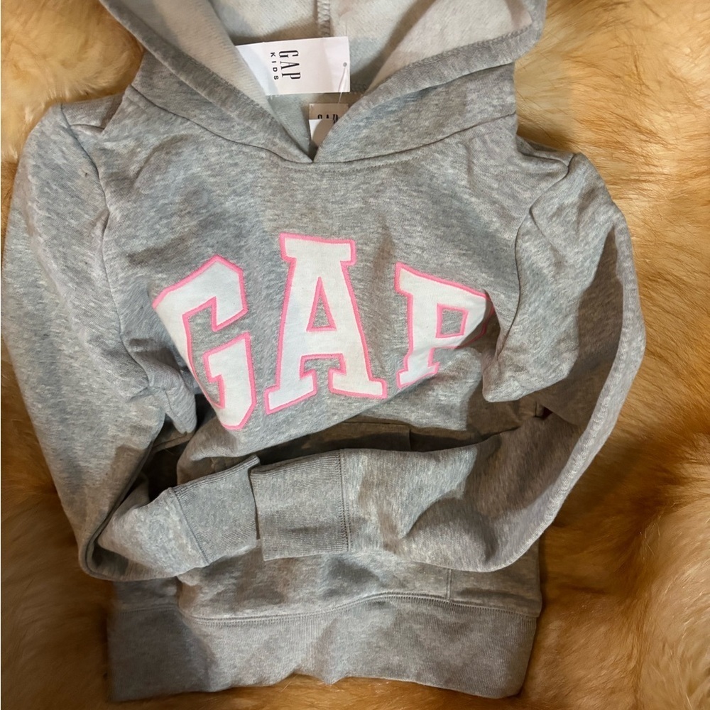 Girls Medium M GAP Embroidered Grey Pink Zip Hooded Sweater sweatshirt new - Picture 4 of 6